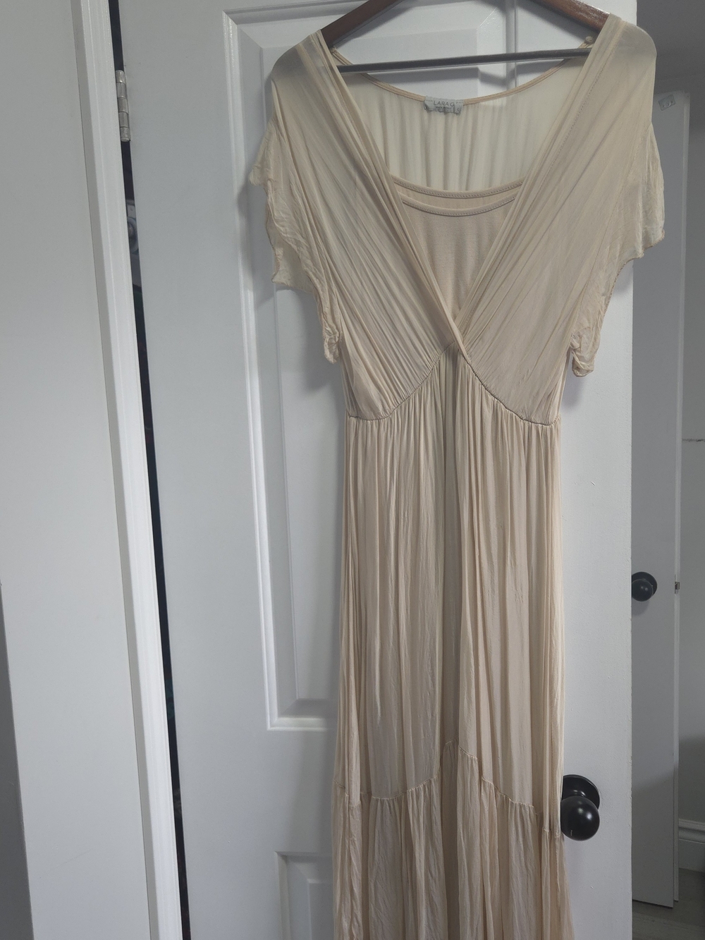 Lightweight Cream Maxi Dress with Draped V-Neck